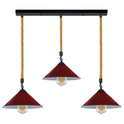 Vintage Industrial 3-Head Cone Hemp rope Pendant Light
