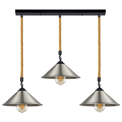 Vintage Industrial 3-Head Cone Hemp rope Pendant Light