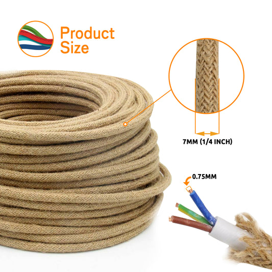 1m textile cable 3 core round lamp cable hemp design 0.75mm