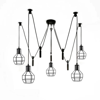 Industrial 5-Head Metal Shade Spider Pendant Light 