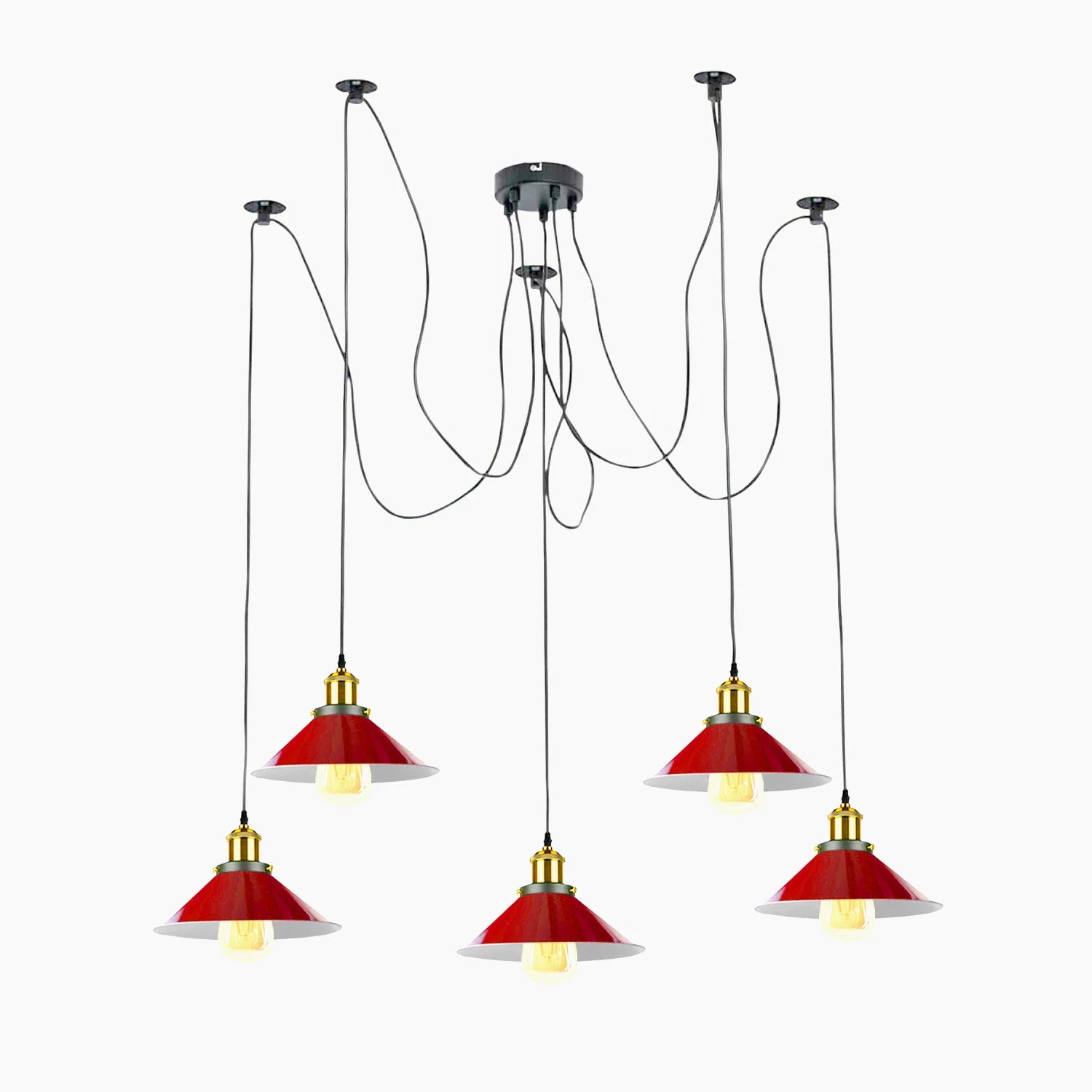 5-Head Cone Shape Spider Pendant Light in Red