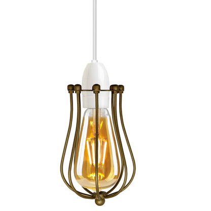 Decorative light bulb with a gold cage on a white background