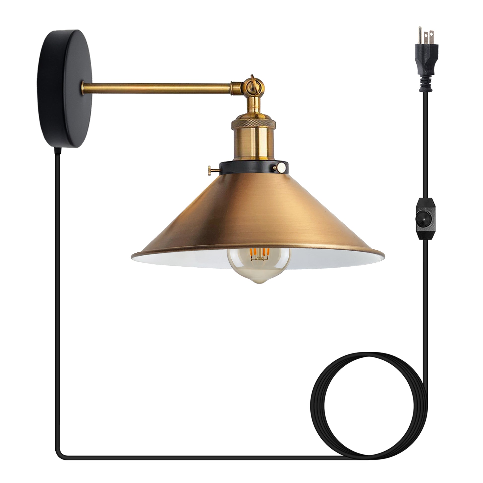 Yellow brass plug in wall light with dimmer switch.JPG
