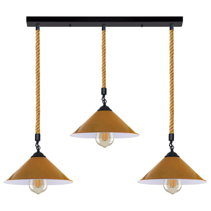 Vintage Industrial 3-Head Cone Hemp rope Pendant Light