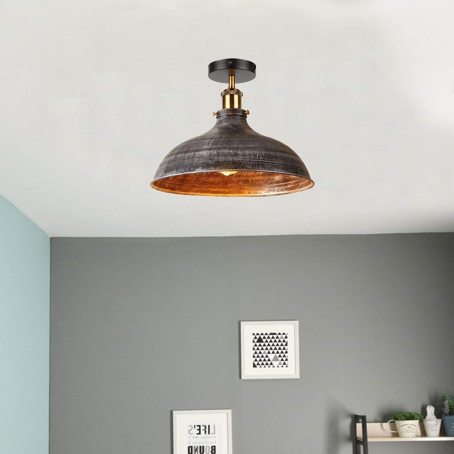 Brushed Silver Big Barn Style Flush Mount Ceiling Light for living room - Application image