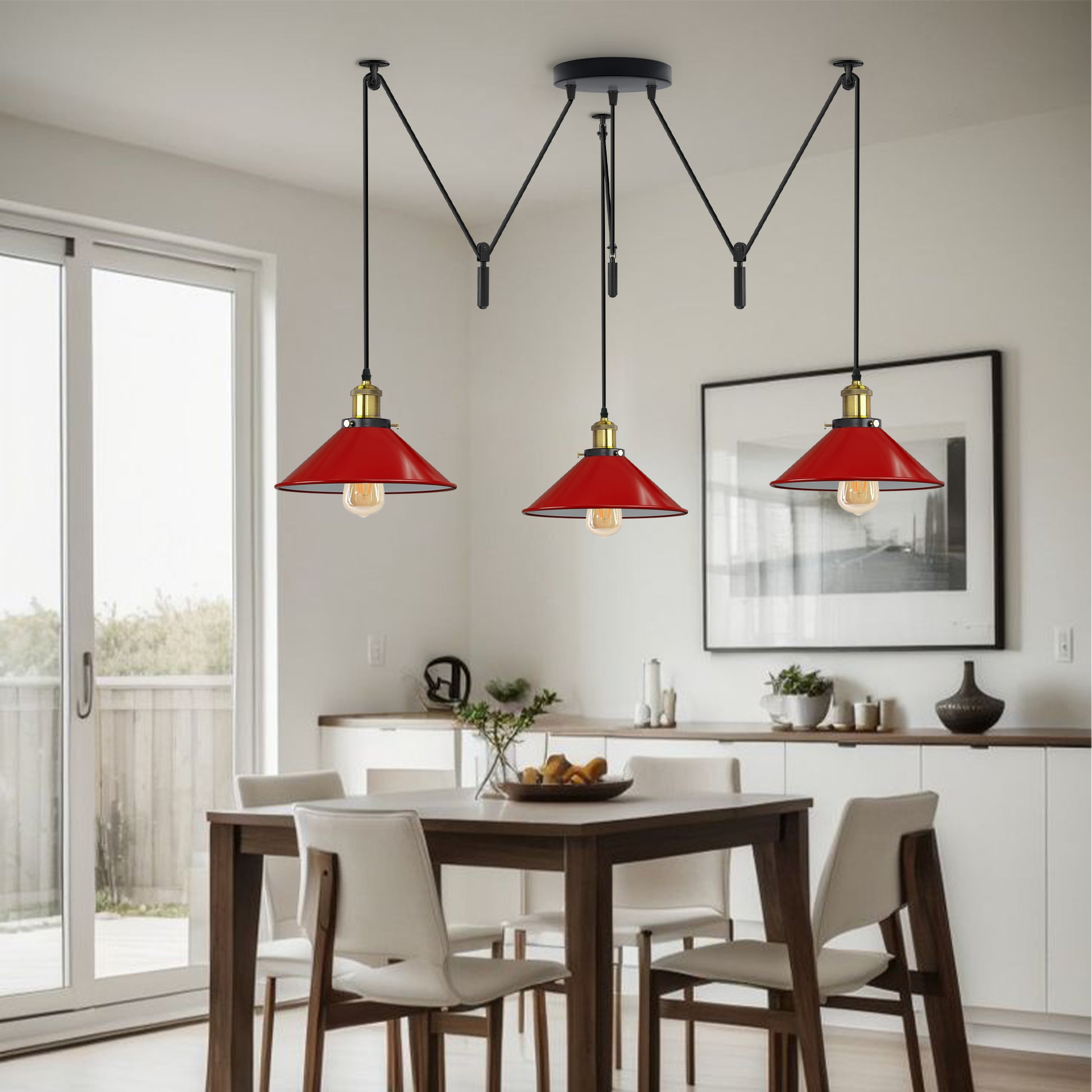 Red 3 pendant light with adjustable for dining room.JPG
