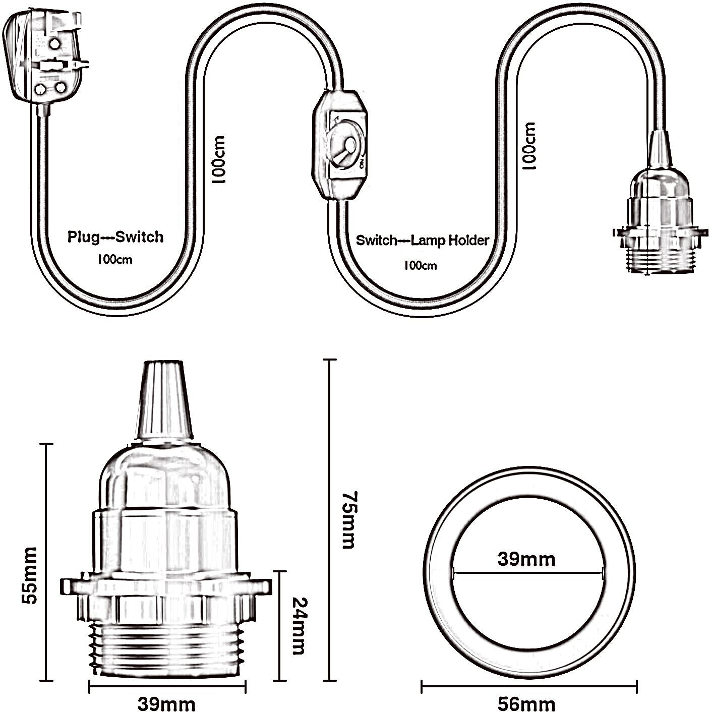 E26 2m Fabric Cable Plug in Pendant Lamp Light Set Fitting Vintage Bulb Holder Socket~1606