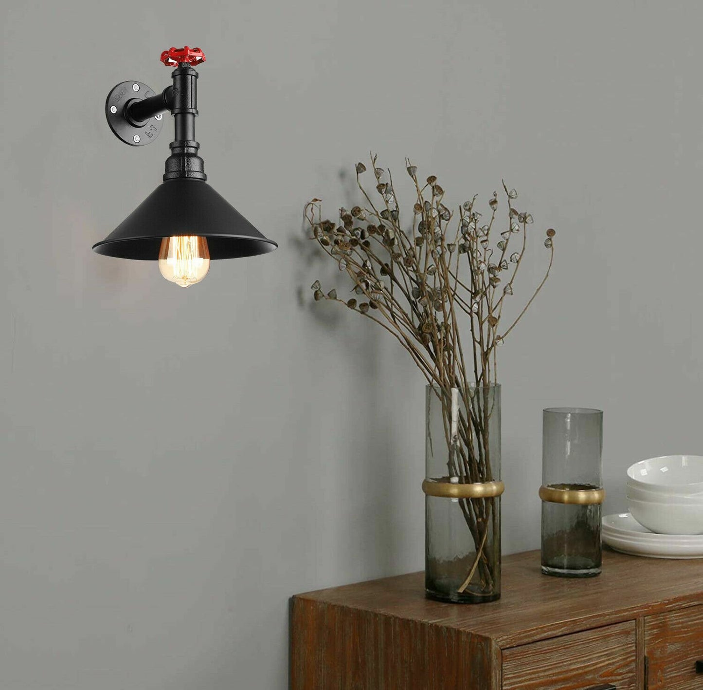 Black Water Pipe  Cone  Wall Sconce Light for hall way.JPG