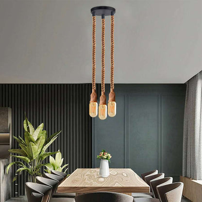 Vintage Hemp Rope Three-Head hanging Pendant Light 
