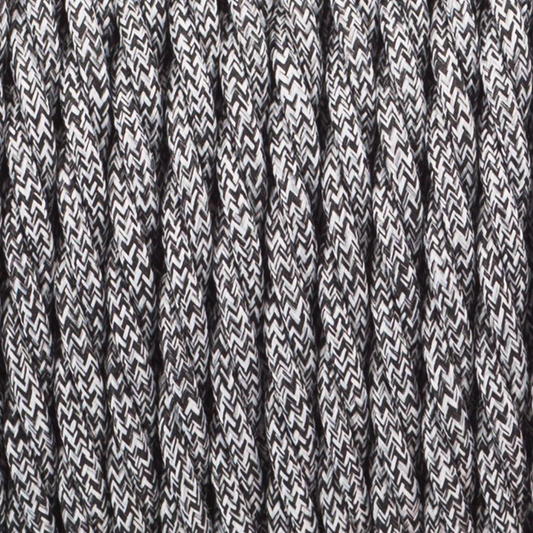 18 Gauge 3 Conductor Twisted Cloth Covered Wire Braided Light Cord Black &White ~ 1670
