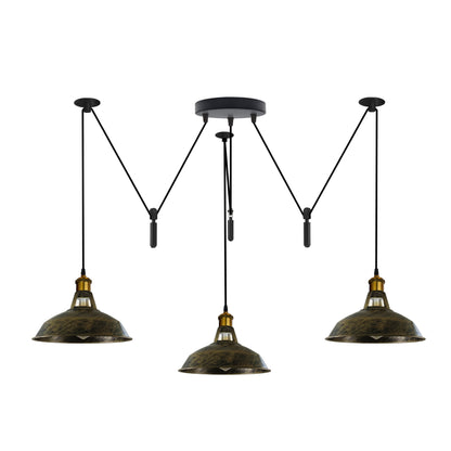 Industrial brushed brass three-lamp spider pendant light for dining room ceiling