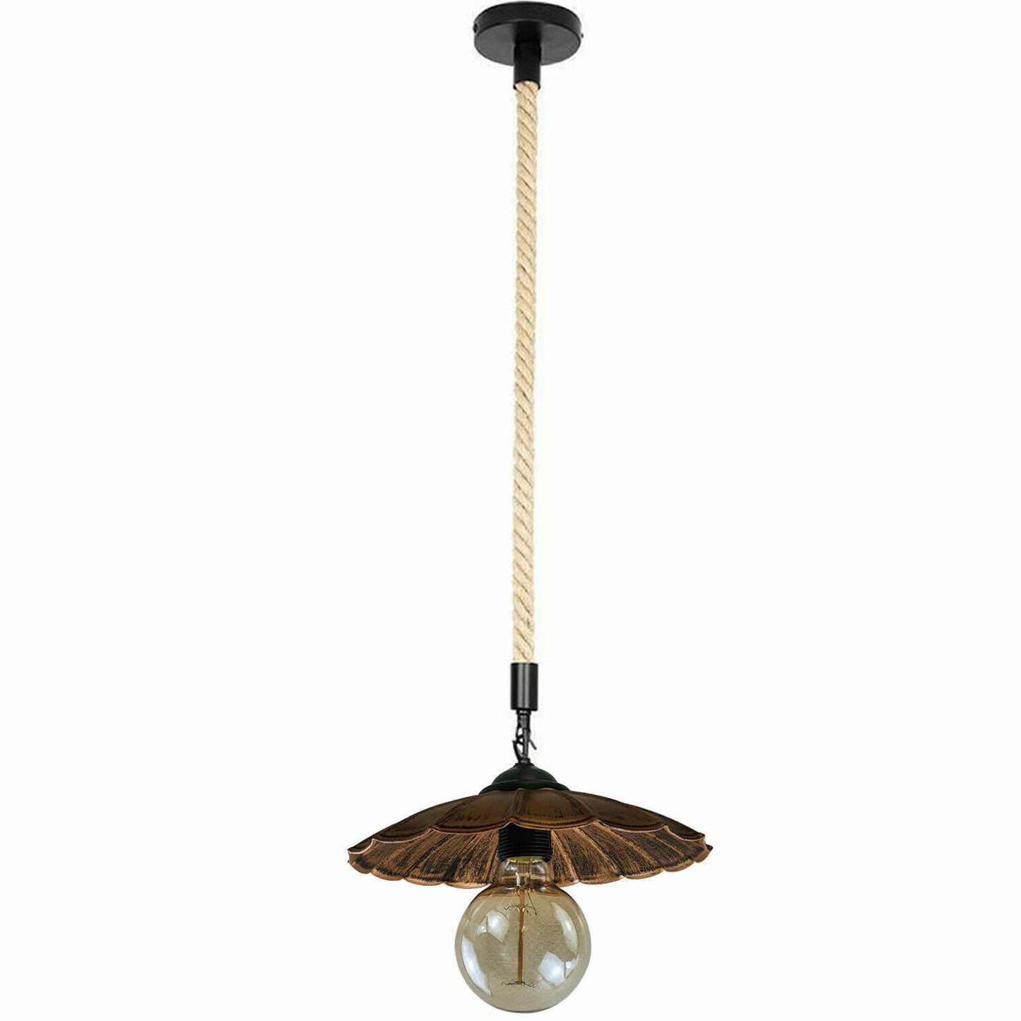 Brushed Copper umbrella-shape Pendant Light with rope.JPG