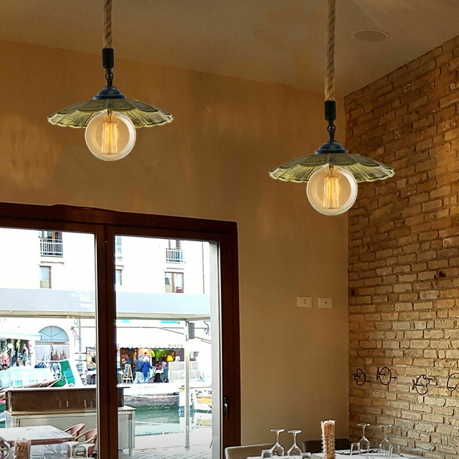 umbrella-shape Pendant Light with rope for cafe.JPG