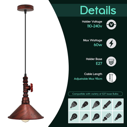 Single Head Metal Cone Shade Steampunk Pipe Lighting
