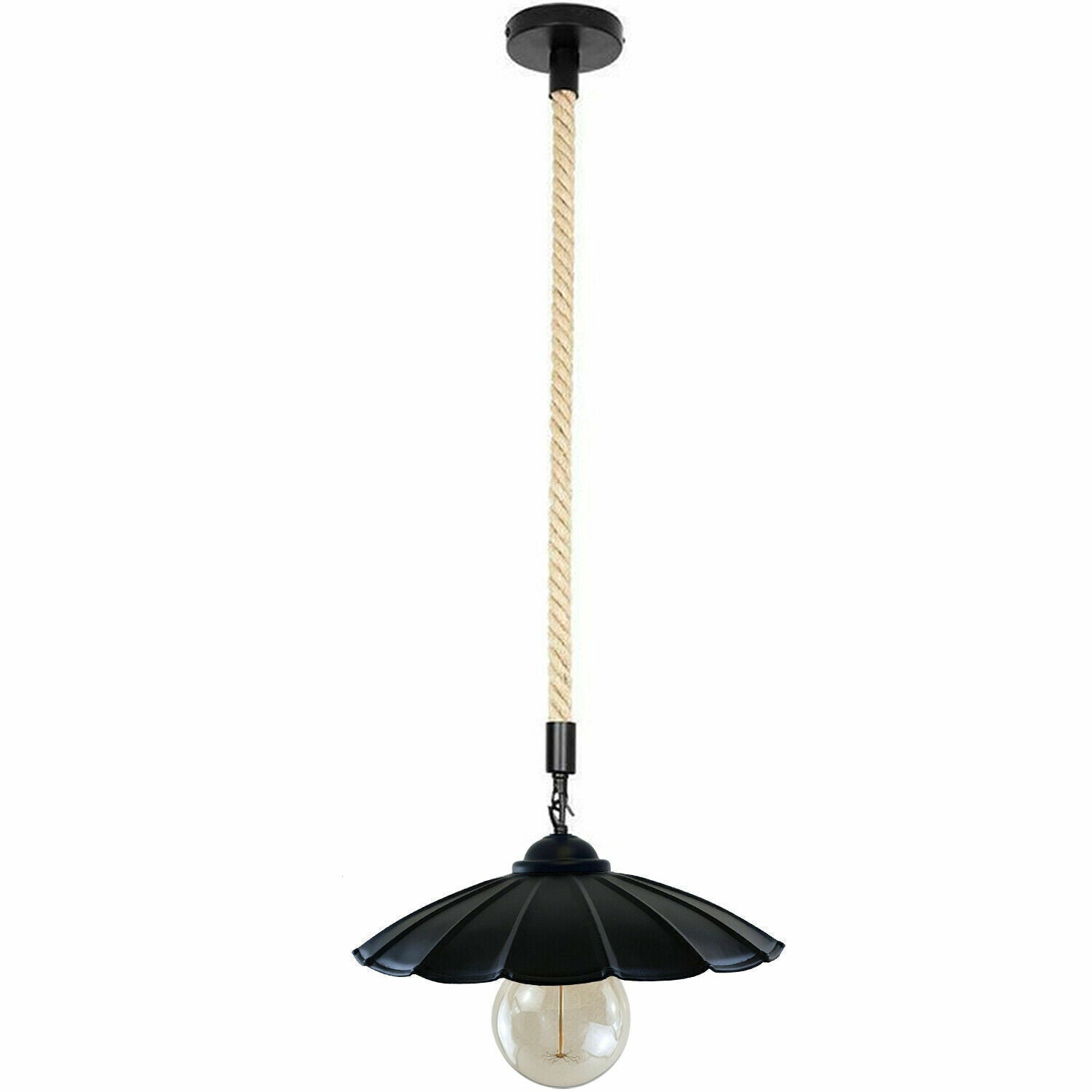 Black umbrella-shape Pendant Light with rope.JPG