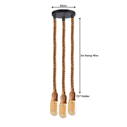 Vintage Hemp Rope Three-Head hanging Pendant Light 