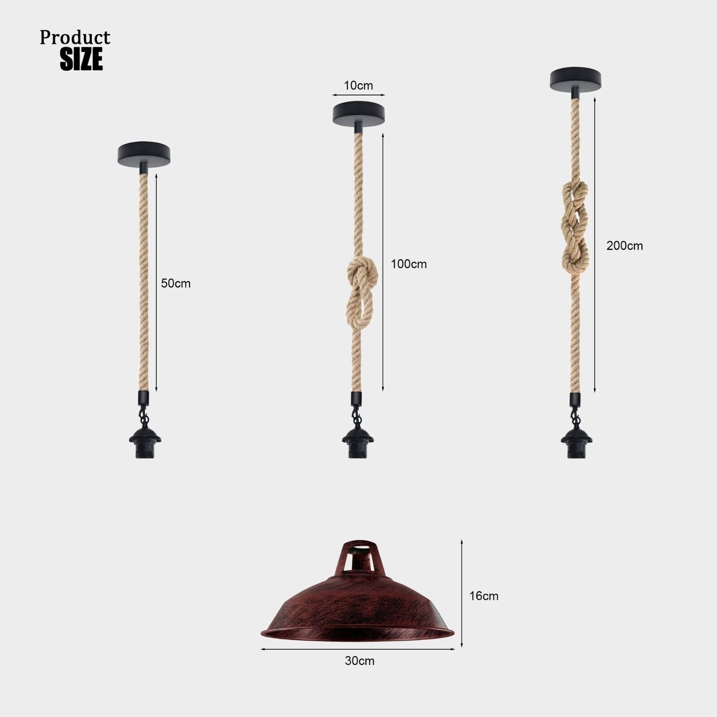 Vintage Ceiling Pendant Light Industrial Metal Hemp Rope LED Hanging Retro Lamp ~1887