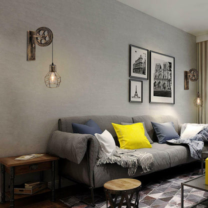 Rustic Pulley Brushed Copper Wall Sconce Lighting for living room.JPG