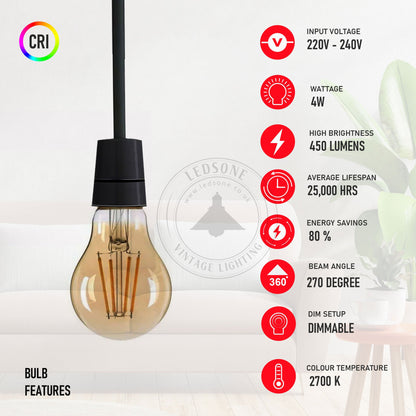 4W LED Light Bulbs A60 E26 Edison Bulb LED Filament Bulbs Warm White Dimmable