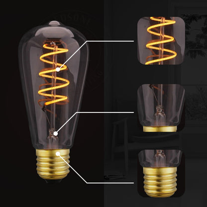 ST64 4W LED Light Bulb Warm White Vintage Edison Filament Bulbs Dimmable