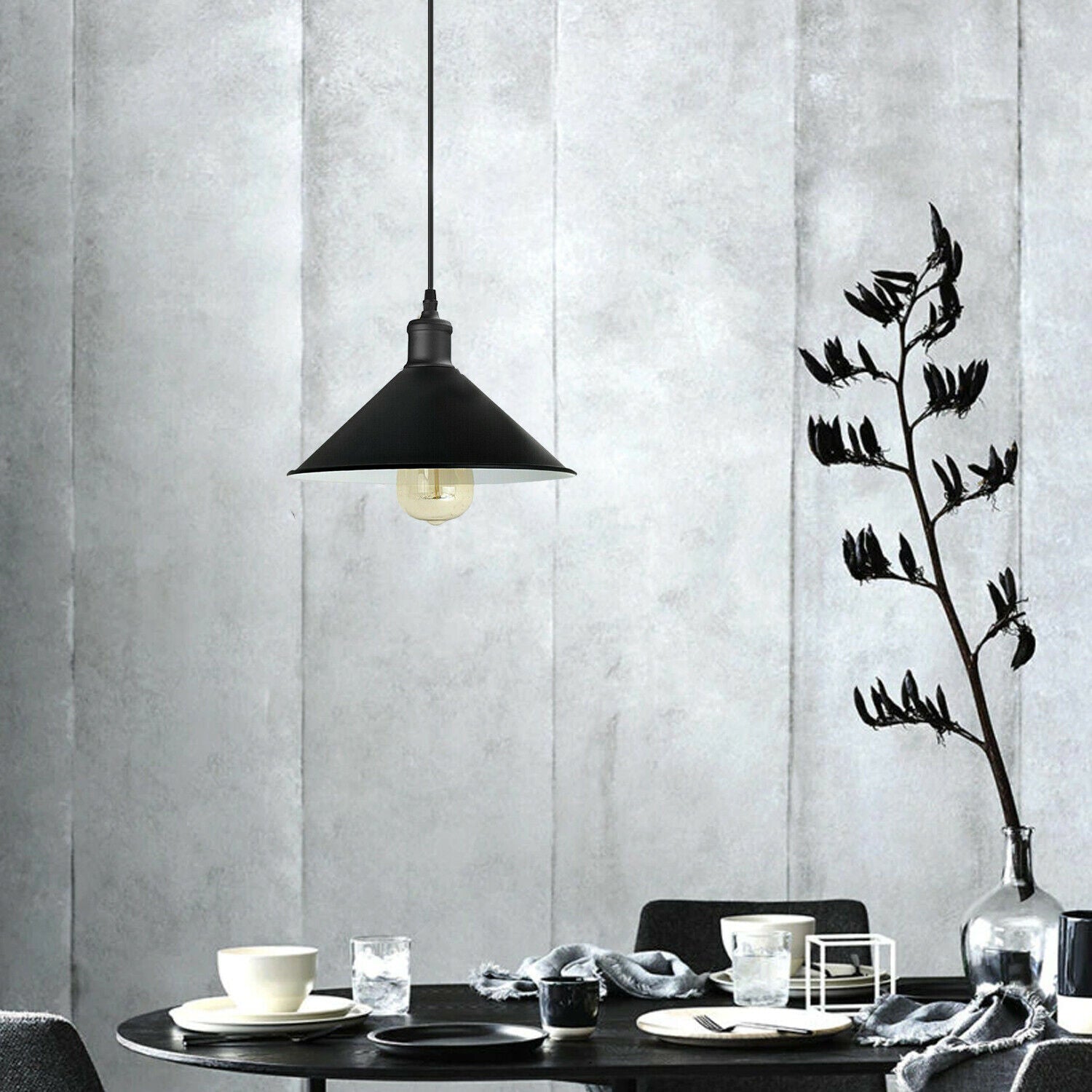 Black Cone Pendant Light for dining room.JPG