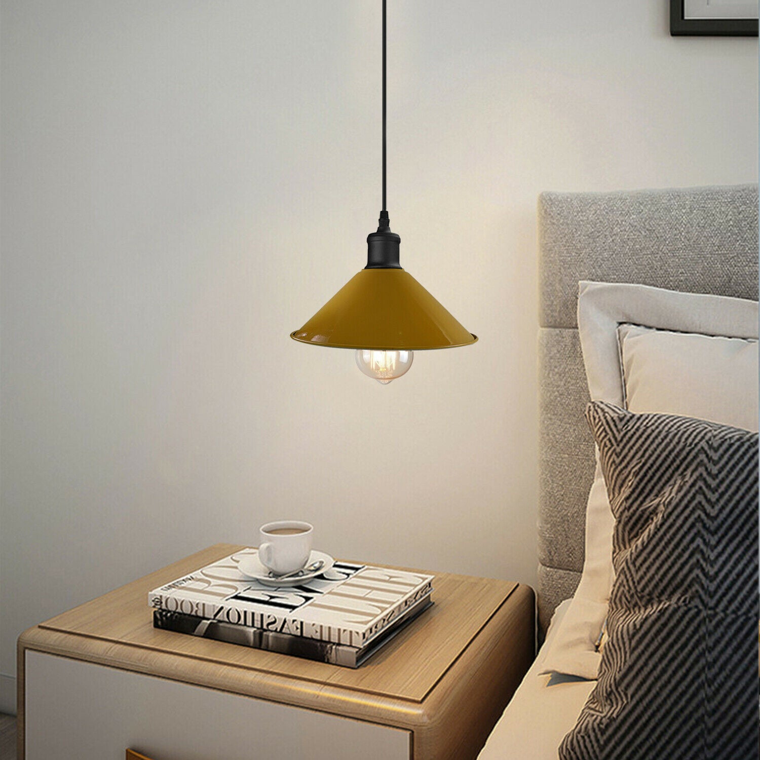 Yellow Cone Pendant Light for bed room .JPG