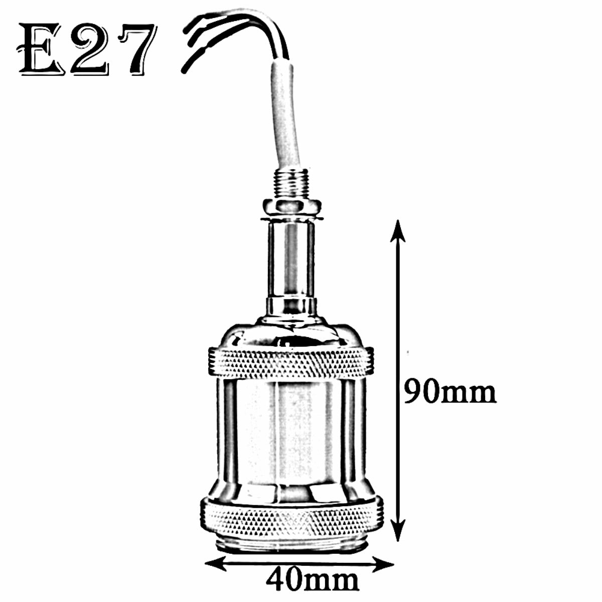 Earthed Black Colour E26 Bulb Holder Edison Antique Light Bulb
