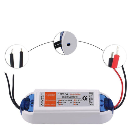 DC 12V 6.2A 72W Constant Voltage LED Driver Power Supply AC 90-240V Lighting Transformer