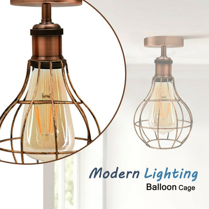 Retro Metal Wire Cage Ceiling Flush Mount Lights 
