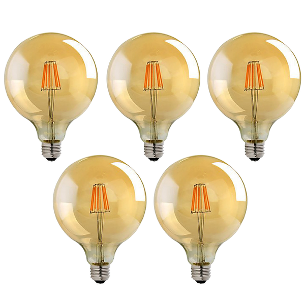 G125 E26 8W Globe Vintage LED Retro Light Bulb Pack 5