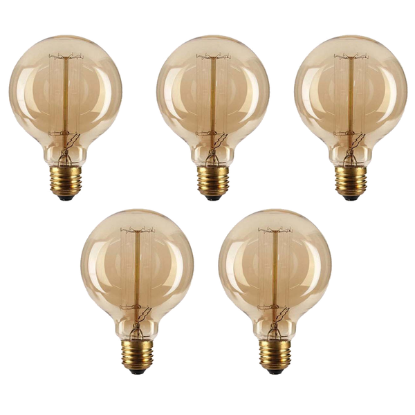E26 G95 60W Vintage Retro Industrial Filament Dimmable Bulb Pack 5