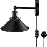 Black Plugin Wall Fitting Cone Metal Shade~1423
