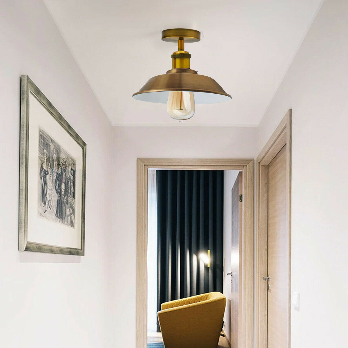 Retro Ceiling Flush Mount Lamps in Yellow Brass