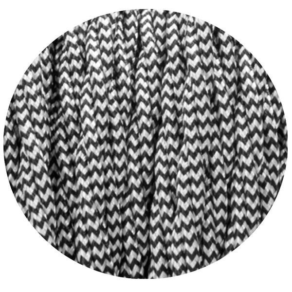 16Ft Twisted Cloth Covered Wire 18 Gauge 3 Conductor Braided Light Cord Black & White