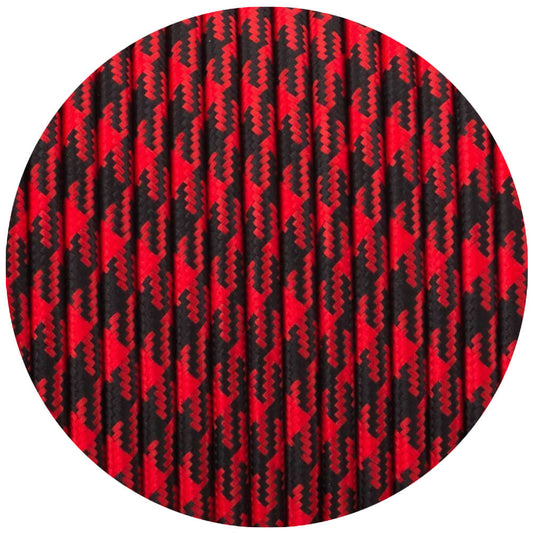 18 Gauge 3 Conductor Round Cloth Covered Wire Braided Light Cord Red+Black Hundstooth