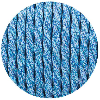 32Ft Twisted Cloth Covered Wire 18 Gauge 3 Conductor Braided Light Cord Blue Multi Tweed