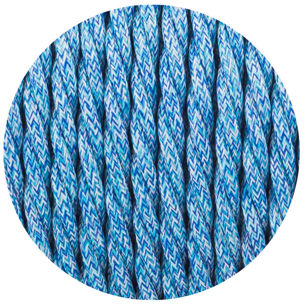 65ft Twisted Cloth Covered Wire 18 Gauge 3 Conductor Braided Light Cord Blue Multi Tweed