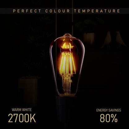 ST64 8W LED Edison Bulb Warm White Dimmable E26 Vintage LED Filament Light Bulb