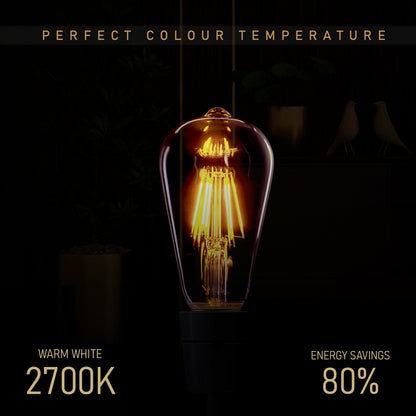ST64 E26 8W Vintage LED Retro Light Bulb 3 Pack