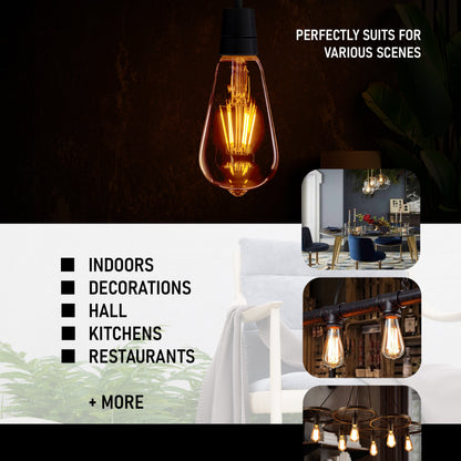 ST64 E26 8W Vintage LED Retro Light Bulb 3 Pack
