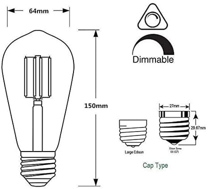 E26 ST64 60W Vintage Retro Industrial Filament Dimmable Bulb~1145