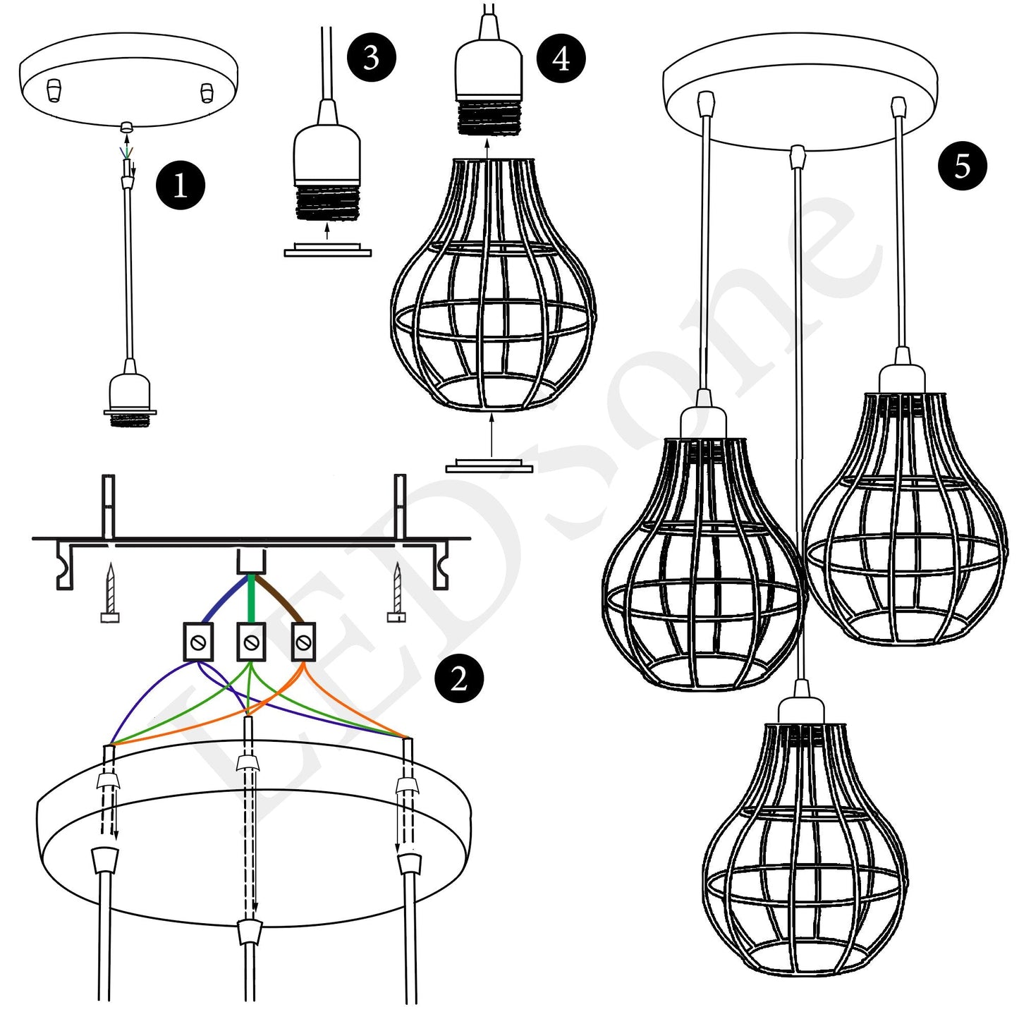 Vintage Industrial Wire Cage Style Retro Ceiling Pendant Light 3 Head Ceiling Lamp~1451