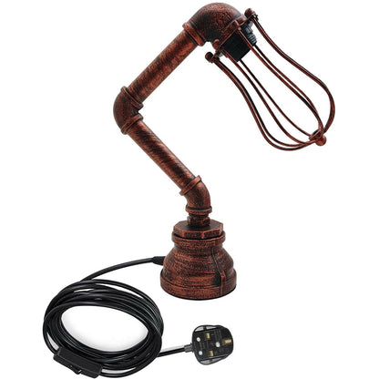 Retro Metal Water-Pipe Plug-In Table Lamp 