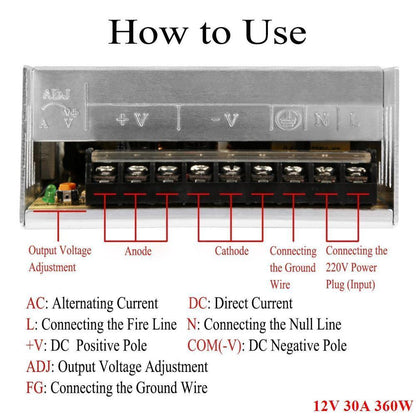 Adjustable DC Power Voltage Converter AC to DC Power Supply Transformer Enclosed Power Supplies 12V S 360 12