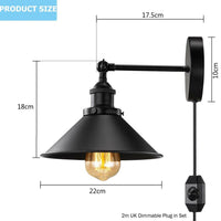 Black Plugin Wall Fitting Cone Metal Shade~1423