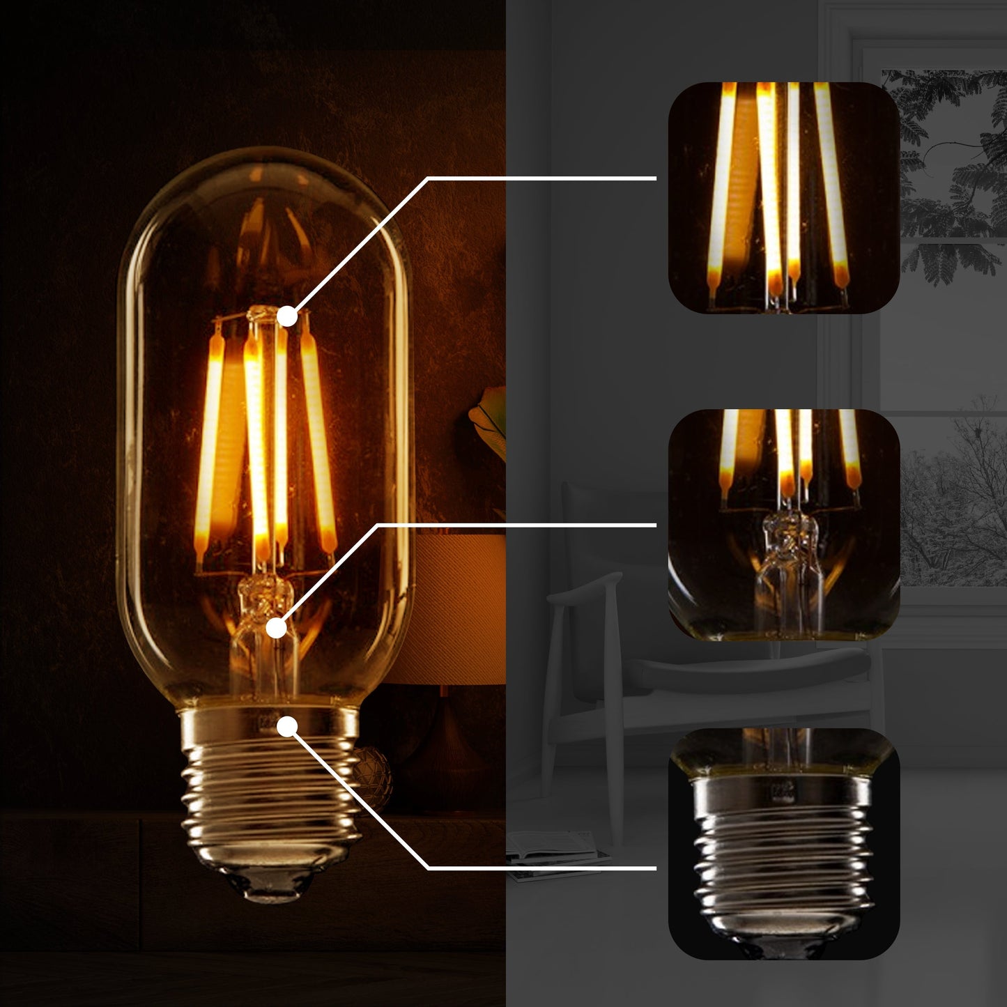 Vintage Retro Style Energy-saving LED 4W T45 E26 LED Bulb Pack 5