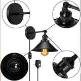 Black Plugin Wall Fitting Cone Metal Shade~1423