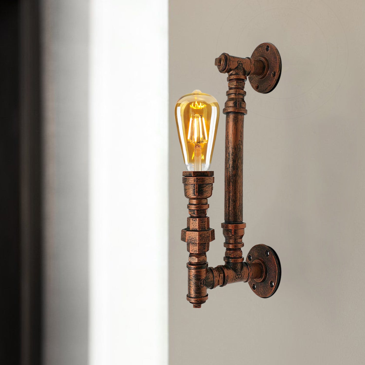 Rustic Red Steampunk Waterpipe Wall Sconce Light for hall ways.JPG