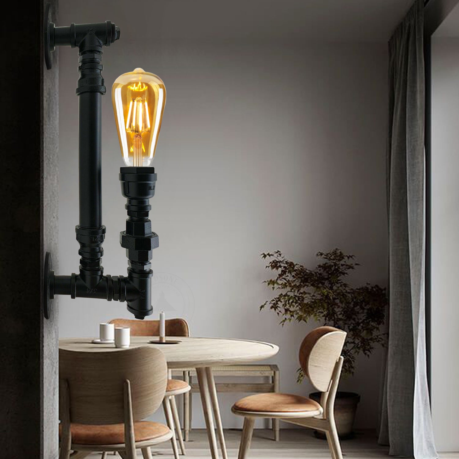 Steampunk black iron pipe light & Wall Sconce Light for living room.JPG
