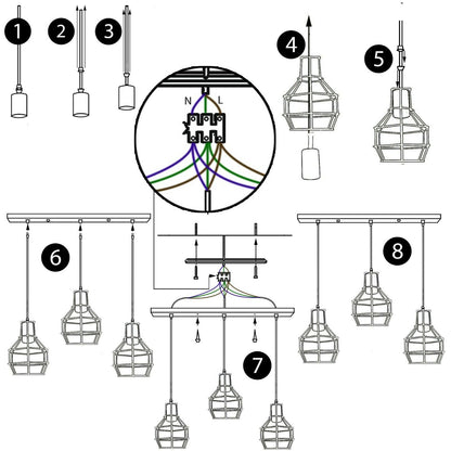 Vintage 3-Head Metal Hanging Pendant Light 